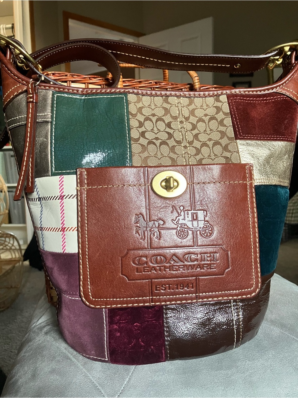 Vintage Coach Bleecker Holiday Patchwork Duffle Hobo 11356 Y2K